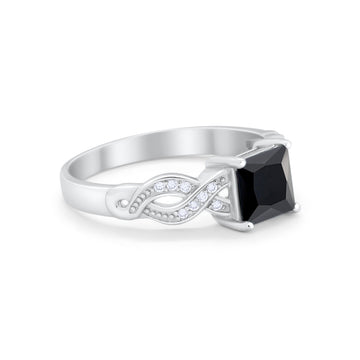 Solitaire Infinity Shank Ring Princess Cut Simulated Black CZ 925 Sterling Silver